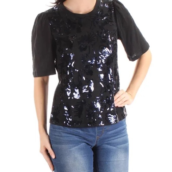 Rebecca Taylor Tops - Rebecca Taylor Short Sleeve Linen Sequin Jersey Top Women’s Size XS